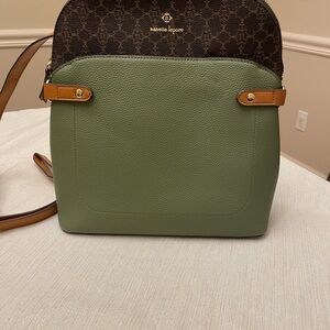 Nanette Lepore Olive Green and Dark Brown Backpack
